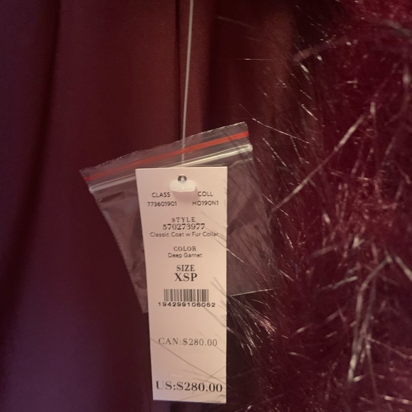 NWT White House Black Market Women’s Coat XSP In Deep Garnet. - Picture 3 of 5